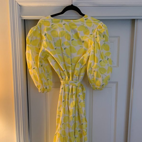 Anthro/Hutch V-Neck Tiered Wrap Midi Dress Size Large Lemon Citrus NWT - Picture 9 of 11
